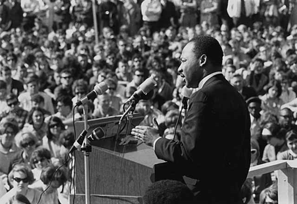 King speaking to an anti-Vietnam war rally at the University of Minnesota in St. Paul on April 27, 1