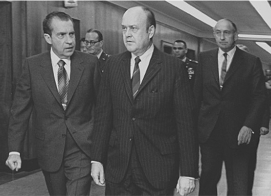President Richard Nixon, Secretary of Defense Melvin Laird, and Deputy Secretary of Defense David Pa