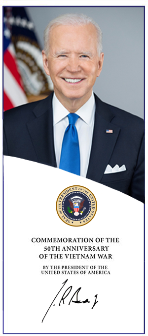 Presidential Proclamation montage including a headshot of 45th U.S. President Donald Trump, his signature, the Vietnam War Commemoration Seal
