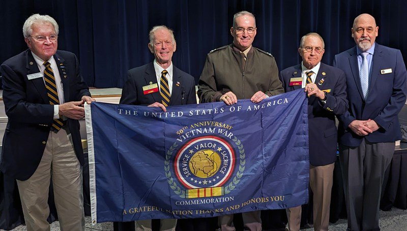 VWC Director,  U.S. Army Maj. Gen. Edward Chrystal, Jr., <small>(center)</small> and VWC History and Legacy Chief, Mr. Mark Franklin (<small>far right</small>), with AVVBA members (from l-r): AVVBA Foundation Chairman of the Board, Mr. Ham Henson; AVVBA President, Mr. Art Katz; and AVVBA Chairman of the Board, Mr. Carl Bell.