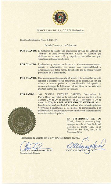 Puerto Rico Proclamation (2020)