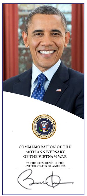Presidential Proclamation montage including an headshot of President Barack Obama, his signature, the Vietnam War Commemoration Seal