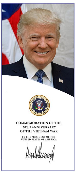Presidential Proclamation montage including an headshot of President Donald Trump, his signature, the Vietnam War Commemoration Seal