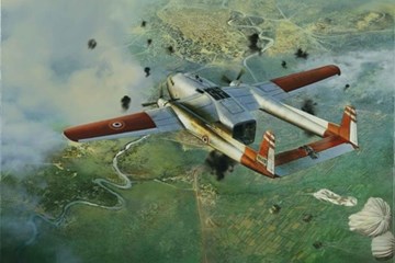 Earthquake’s Final Flight, by Jeffrey W. Bass, 2006. This painting portrays James “Earthquake McGoon