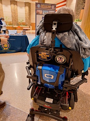 A Vietnam veteran displays a VWC bumper sticker.