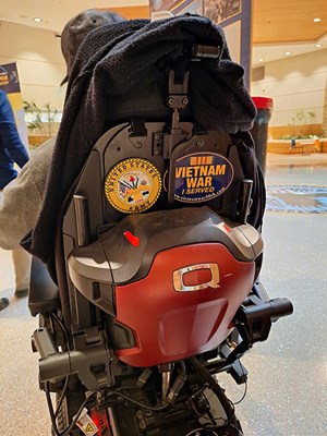 A Vietnam veteran displays a VWC bumper sticker.
