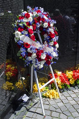 A Wreath was laid at the apex of the Vietnam Veterans Memorial Wall.