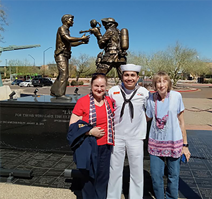DAR Gilbert Chapter members with Petty Officer 2nd Class Romero. 