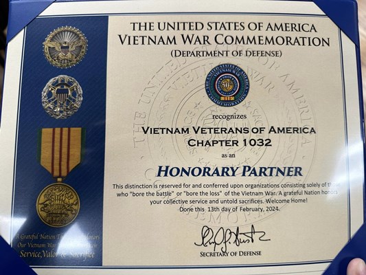 Honorary Partner ceremony for PA VVA Chapter 1032 by the Col. James Smith-Yorktown Chapter NSDAR.