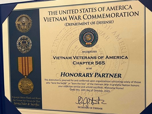 Honorary Partner ceremony for PA VVA Chapter 565 by the Mahanatawny Chapter NSDAR.