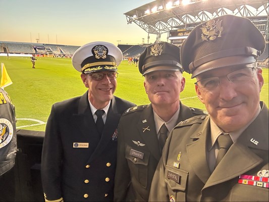 Director, Maj. Gen. Edward J. Chrystal, Jr., with Cmdr. Wierzbicki, USN, and Col. Cramer, U.S Army. 