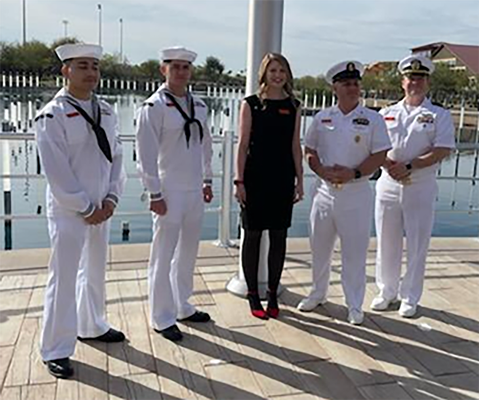 Nikki Stratton with crew from the USS Arizona SSN 803/BB 39 nuclear submarine (under construction).