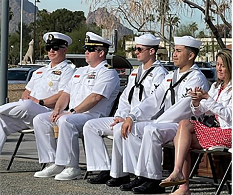 Visiting crew from the USS Arizona SSN 803/BB 39 nuclear submarine under construction in Groton, CT.