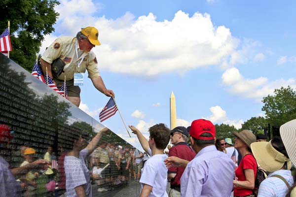 Allen McCabe, a volunteer for the Memorial Day event commemorating the 50th anniversary of the Vietn