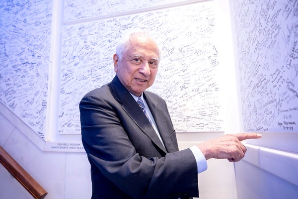 retired Commander Everett Alvarez, Jr., U.S. Navy, as he rings the closing bell