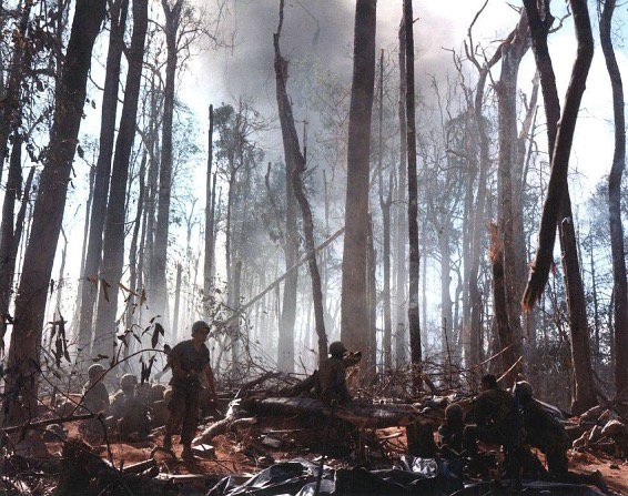 Troops of the 173d Airborne Brigade after the assault on Hill 875 during the battle of Dak To, November 1967. (U.S. Army)