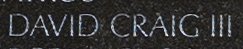 Engraved name on The Wall of Specialist Five David Craig, III