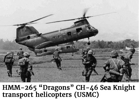 Photo of HMM-265 “Dragons” CH-46 Sea Knight transport helicopters (USMC)
