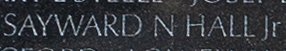 Engraved name on The Wall of Major Sayward Newton "Pete" Hall, Jr..