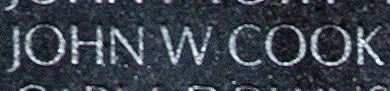 Engraved name on The Wall of Warrant Officer John W. Cook, U.S. Army