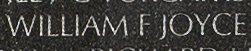 Engraved name on The Wall of Private First Class William Francis Joyce, U.S. Marine Corps