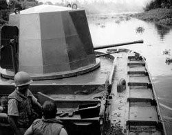 View from the deck of an LCM-6 "Monitor," the vessel that provided the supporting firepower for the MRF's armored troop carriers. Monitors were generally equipped with 20- and 40-millimeter guns and 81-millimeter "direct fire" mortars.