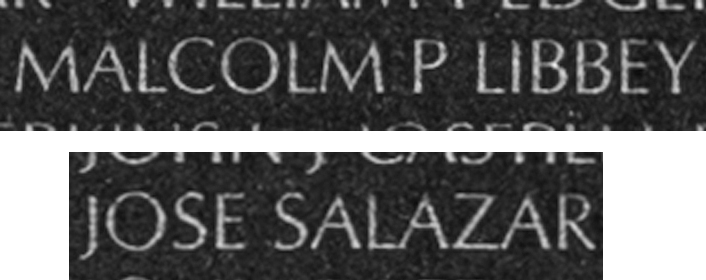 The names of Staff Sergeant Malcolm Pierce Libbey and Private First Class Jose Salazar inscribed on The Wall.,