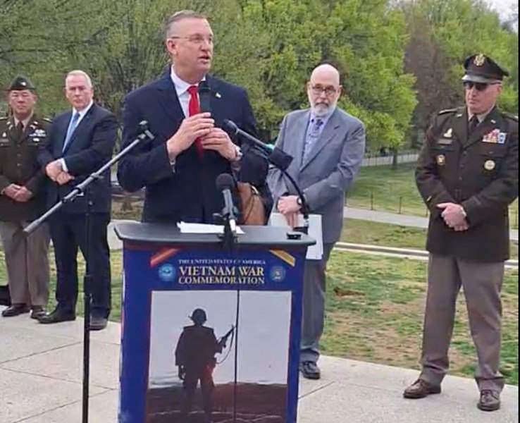 2025 March 29 Wreath-Laying Ceremony at the Vietnam Veterans Memorial with SEC VA the Honorable Doug Collins and VWC leadership in the background.