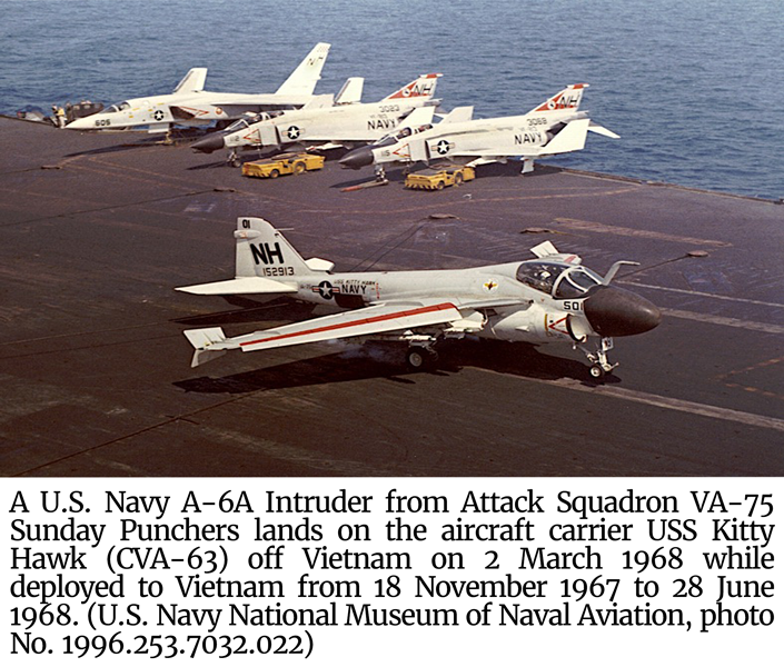 Photo of U.S. Navy A6-A Intruder from Attack Squadron VA-75 Sunday Punchers.