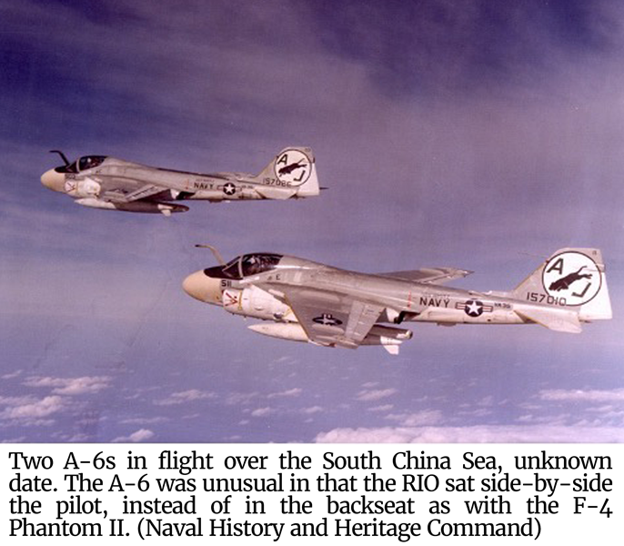 Photo of Two A-6s in flight over the South China Sea.