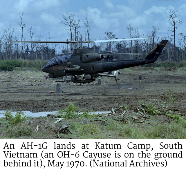 An AH-1G lands at Katum Camp, South Vietnam 