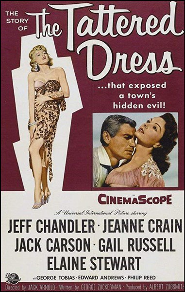 An advertising poster for the film The Tattered Dress, (1957).
