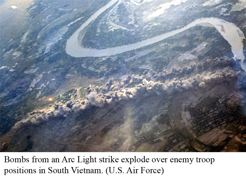 Bombs from an Arc Light strike explode over enemy troop positions in South Vietnam. (U.S. Air Force)