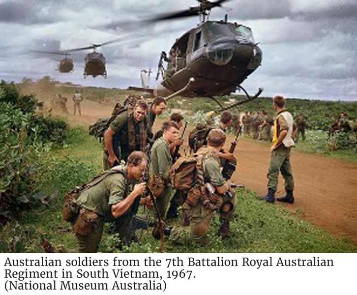 Australian soldiers from the 7th Battalion Royal Australian Regiment in South Vietnam, 1967. (National Museum Australia)