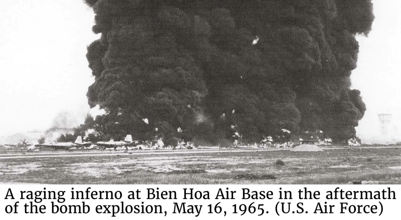 Photo of aftermath of bomb explosion at Bien Hoa Air Base