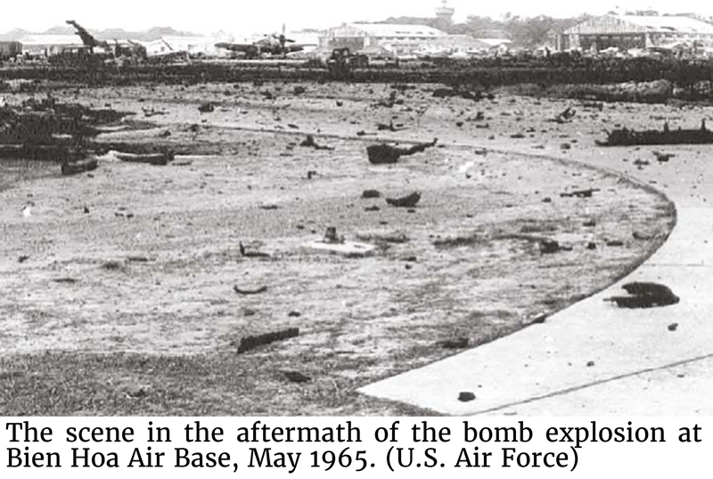 Photo of the aftermath of the bomb explosion at Bien Hoa Air Base