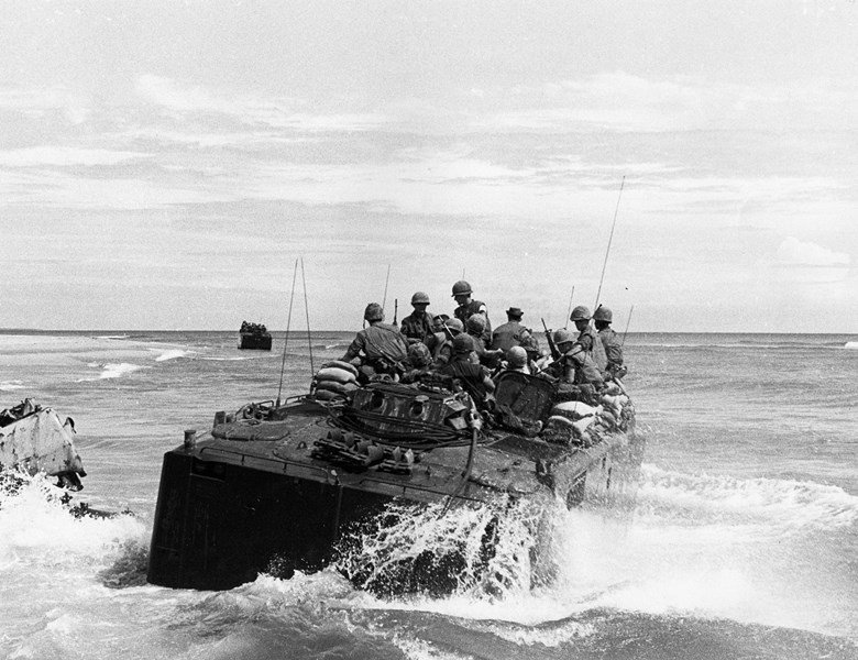 Company A, 1st AMTRAC Battalion, operating along the coast north of the mouth of the Cua Viet River, September 14, 1967. (U.S. Marine Corps)