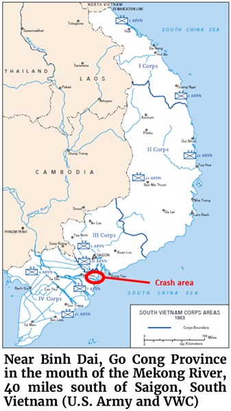 Map of Near Binh Dai, Go Cong Province in the mouth of the Mekong River, 40 miles south of Saigon, South Vietnam (U.S. Army and VWC)