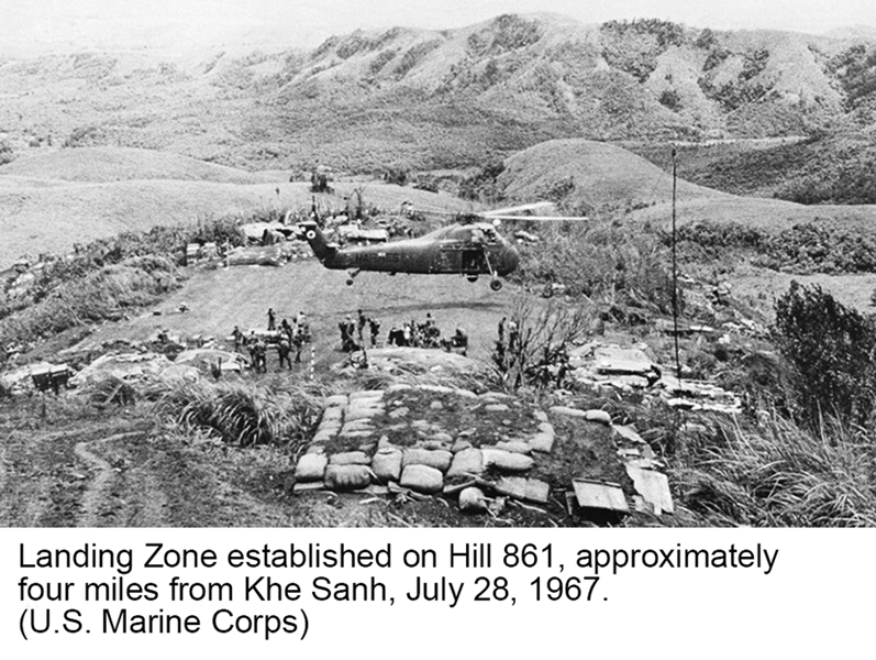 Landing Zone established on Hill 861, approximately four miles from Khe Sanh, July 28, 1967. (U.S. Marine Corps)