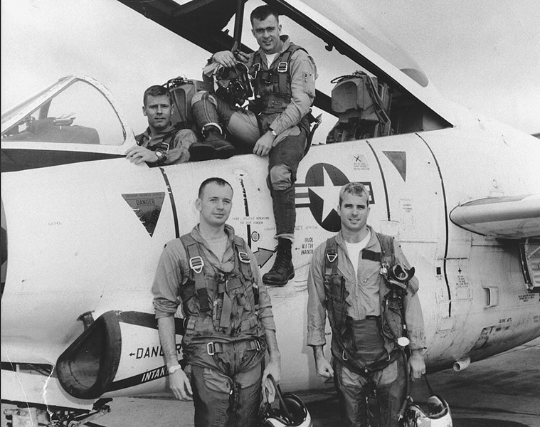 John McCain (lower right) with his squadron mates when he served as flight instructor, 1965.