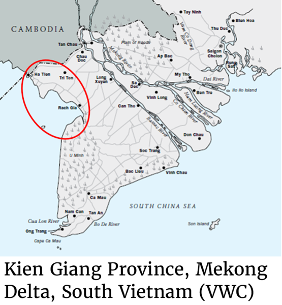 Map of the Kien Giang Province, Mekong Delta, South Vietnam
