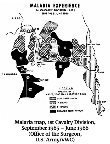 Malaria map, 1st Cavalry Division, September 1965 – June 1966 (Office of the Surgeon, U.S. Army/VWC)