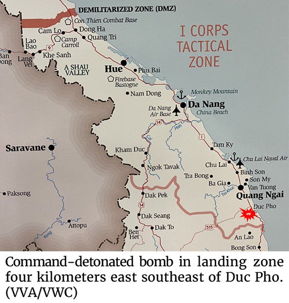Photo of a command-detonated bomb in the landing zone four kilometers east southeast of Duc Pho. (VVA/VWC)