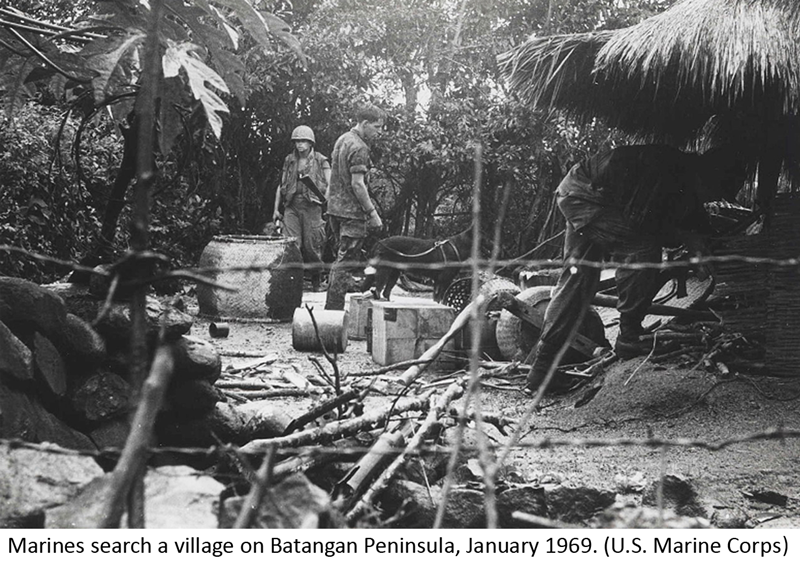 Marines search a village on Batangan Peninsula, January 1969. (U.S. Marine Corps)