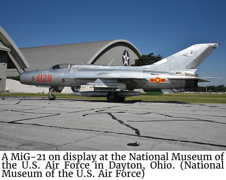 Photo of A MiG-21 on display at the National Museum of the U.S. Air Force in Dayton, Ohio
