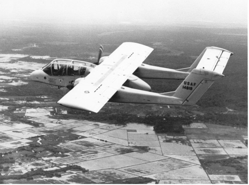 The OV-10 Bronco makes its maiden flight in Southeast Asia before being released for combat duty, August 1968. (National Museum of the U.S. Air Force)