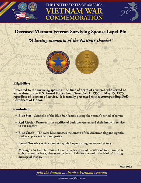 Deceased Vietnam Veteran Surviving Spouse Lapel Pin Fact Sheet