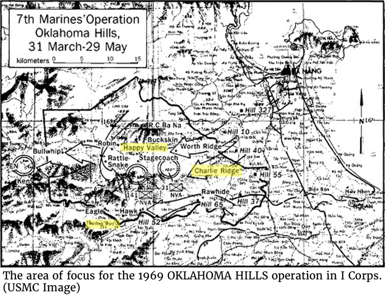 The area of focus for the 1969 OKLAHOMA HILLS operation in I Corps. (USMC Image)