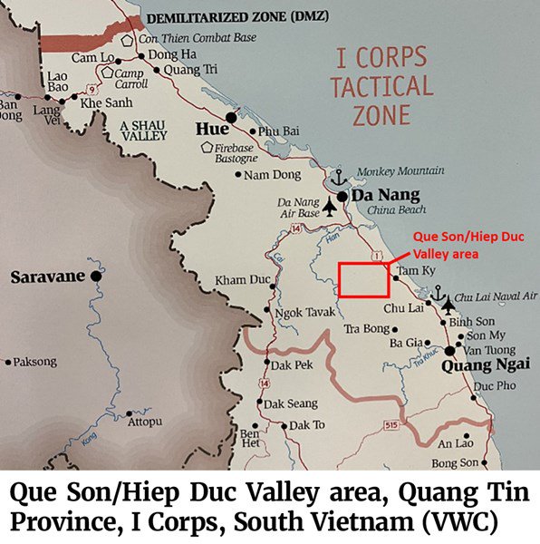 Map of the Que Son/Hiep Duc Valley area, Quang Tin Province, I Corps, South Vietnam (VWC)