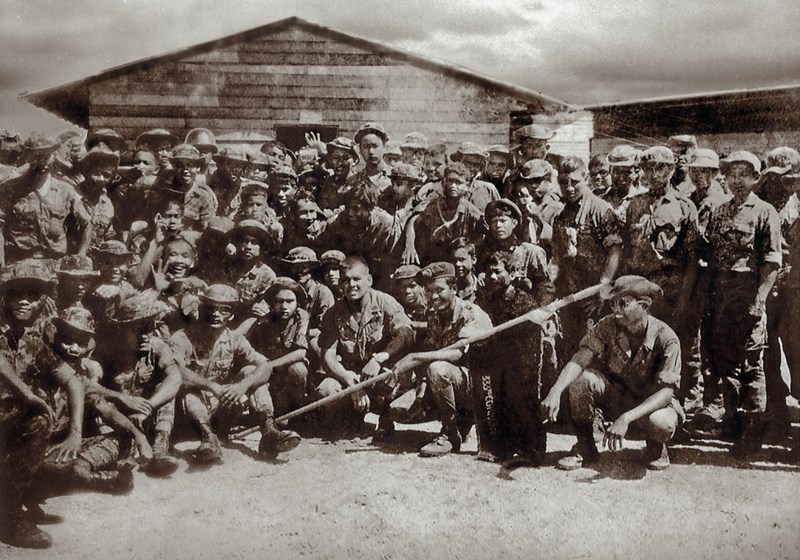 Sergeant First Class Jose Rodela (front, center) posing with his men, all Cambodians, circa 1969.